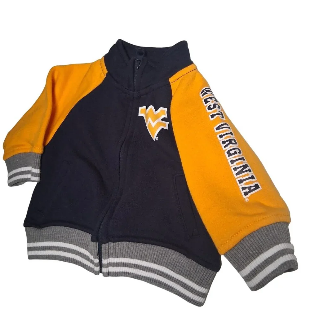 WVU Mountaineers Sweatshirt Baby 3-6 Mos Zip Up West Virginia University Sports - Picture 2 of 16